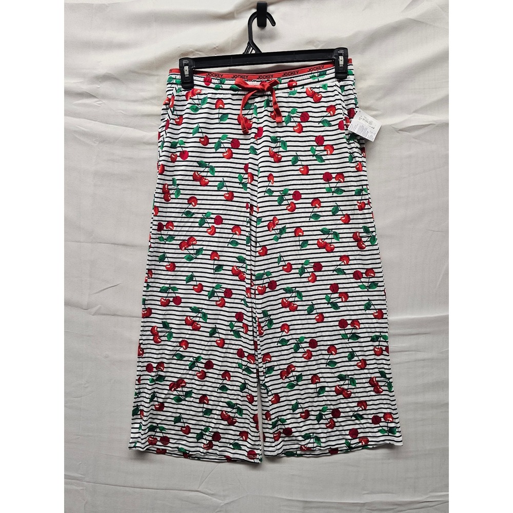 Jockey Womens Cropped Wide Leg Pajama Pants Cherry Stripe Modal Size Medium